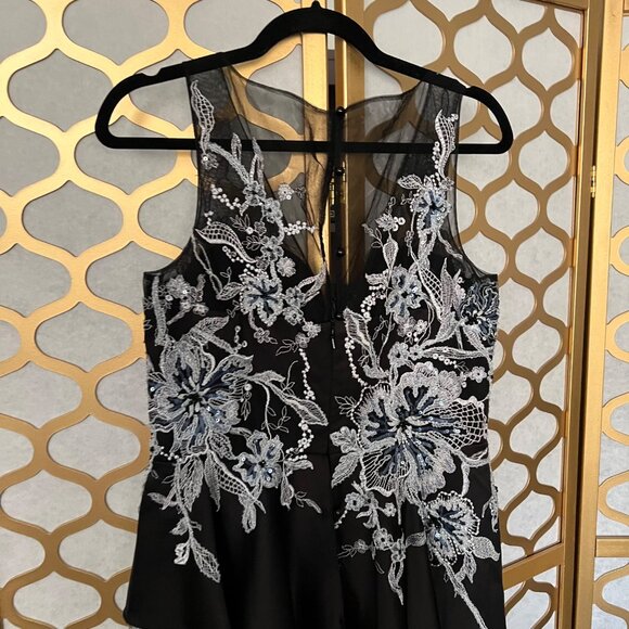 Rickie Freeman Teri Jon Size 12 Black & Silver Embroidered Sleeveless Mini Dress - Picture 8 of 16